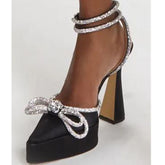 Double Bow Crystal Silky Pump Heels Shoes