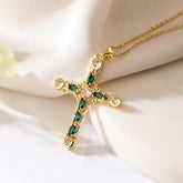 Vintage Cross Necklace Cubic Zirconium 18K Gold Plated
