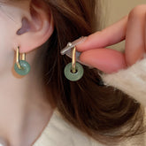 Gold Plated Green Jade/ Rose Quartz Hoop Earrings