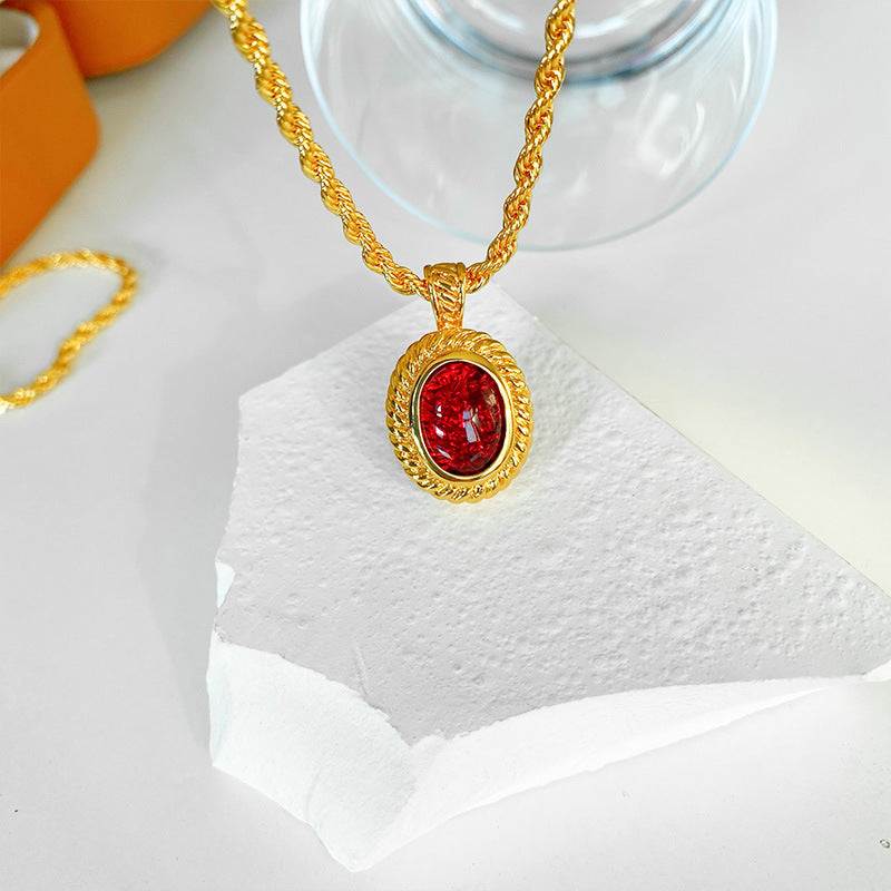 Vintage Oval Ruby Necklace