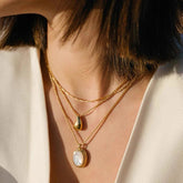 18K Gold Plated Oval Mother Pearl/ Gemstone Necklace