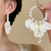 Flower Beaded Resin Pearl Earrings Hoops