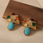 Turquoise Cubic Zirconia Mashroom Studs Earrings 18K Gold Plated