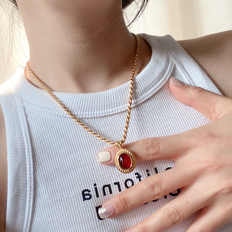 Vintage Oval Ruby Necklace