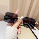 Fashion Jaguar Wooden Frame Rimless Sunglasses Unisex