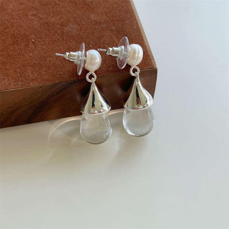 Fresh-water Pearl Crystal Drop Earrings