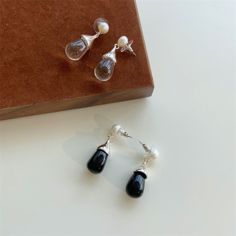 Fresh-water Pearl Crystal Drop Earrings