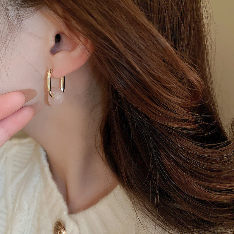 Gold Plated Green Jade/ Rose Quartz Hoop Earrings