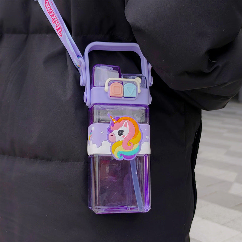 Kids Dual Straw Water Bottle with strap 520ml