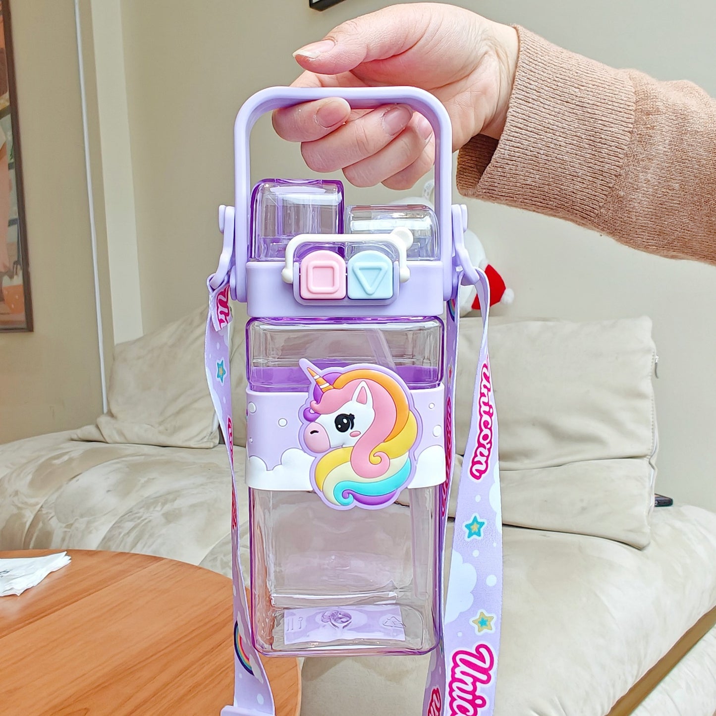 Kids Dual Straw Water Bottle with strap 520ml