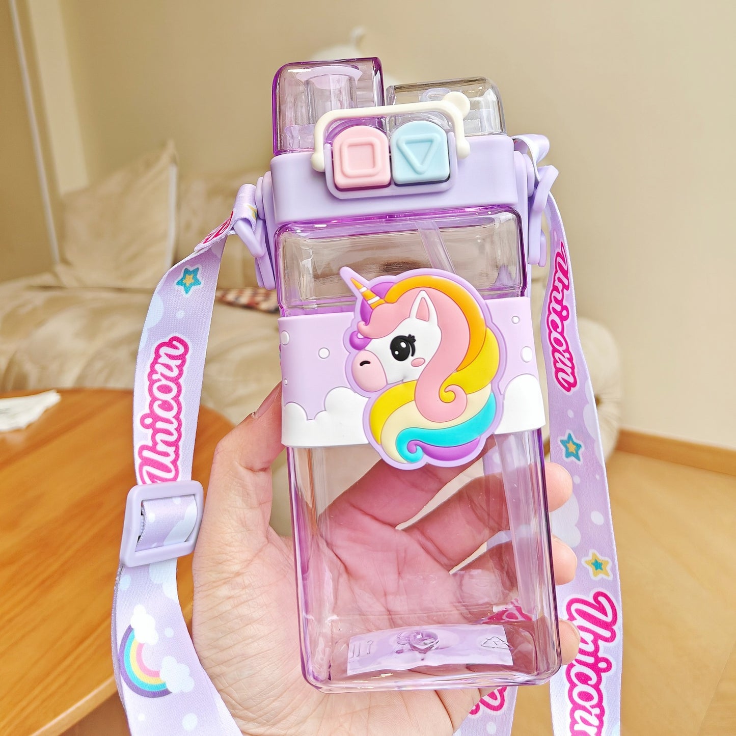 Kids Dual Straw Water Bottle with strap 520ml