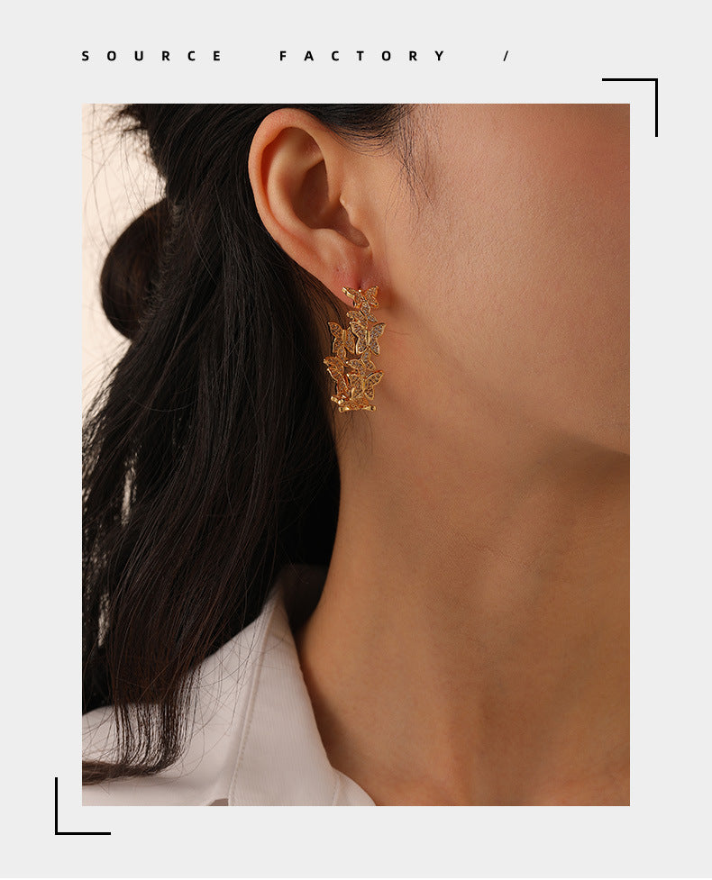 18 Carat Gold Plated Butterfly Dances Earrings Hoops