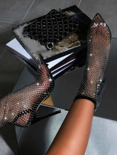 Diamond Fishnet Point Stiletto Heel Boots Fashion Party Shoes