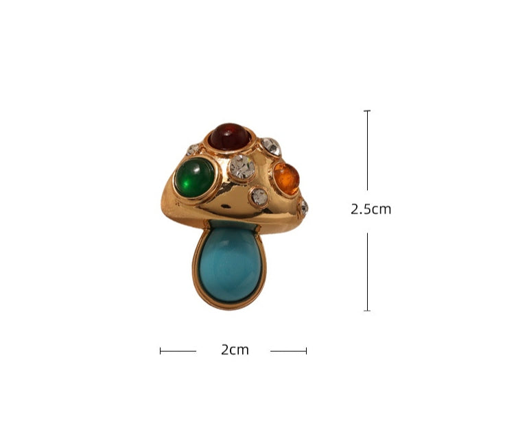Turquoise Cubic Zirconia Mashroom Studs Earrings 18K Gold Plated