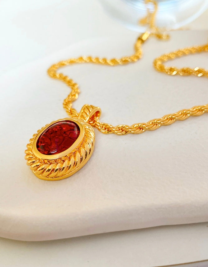 Vintage Oval Ruby Necklace