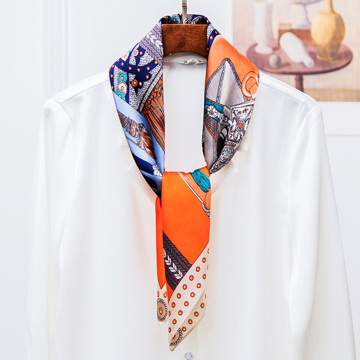 Horce Printed Silky Scarf (ORANGE)-Trending