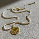 18k Gold Plated Evil Eye Freshwater Rice Pearl Necklace