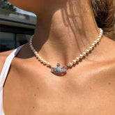 18k Gold Plated Saturn Pearl Necklace/ Pearl Choker
