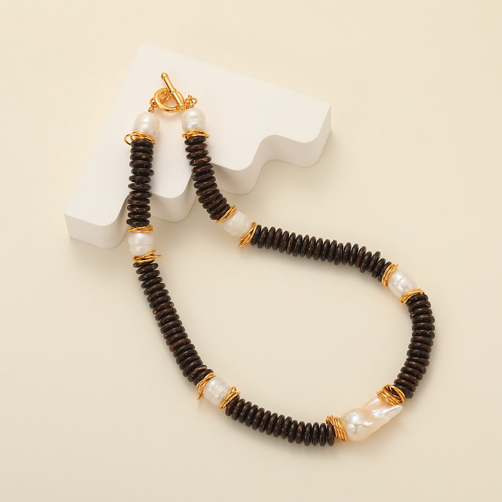 24k Gold Plated Coconut Beads with Freshwater Pearl Necklace