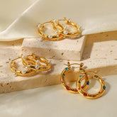 18k Gold Plated Color Stone Hoops