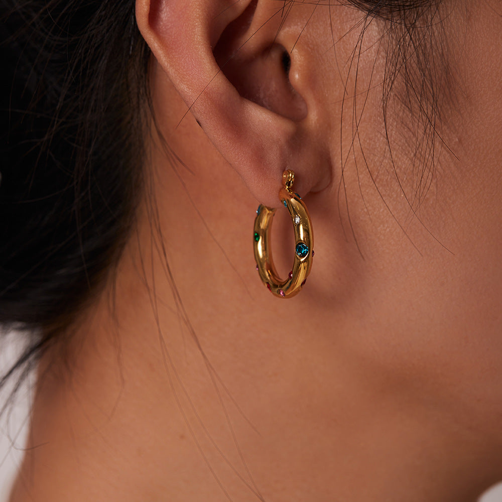 18k Gold Plated Color Stone Hoops