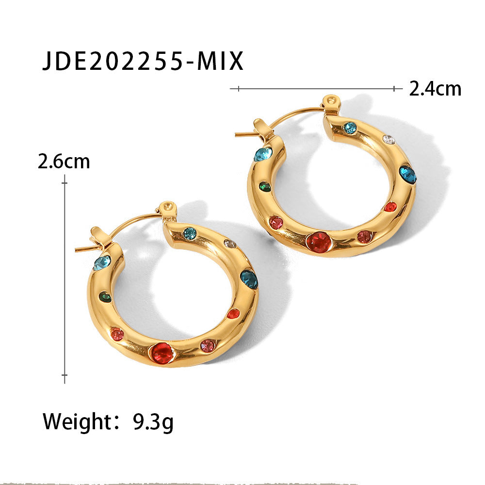 18k Gold Plated Color Stone Hoops