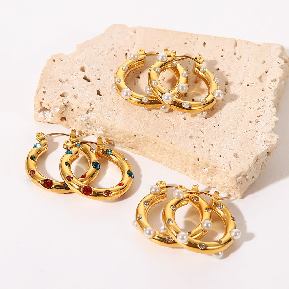 18k Gold Plated Color Stone Hoops