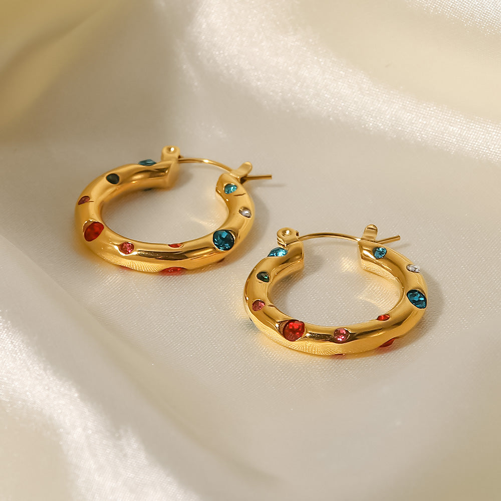 18k Gold Plated Color Stone Hoops