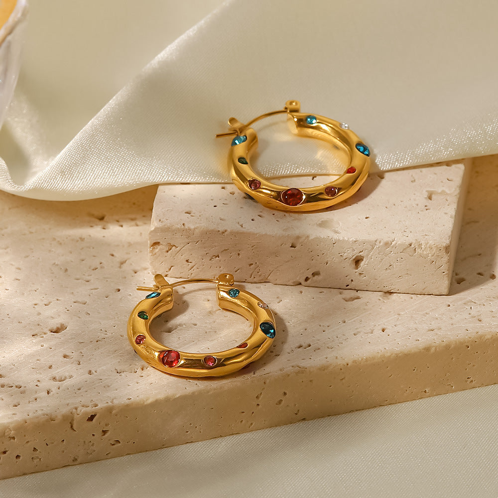 18k Gold Plated Color Stone Hoops