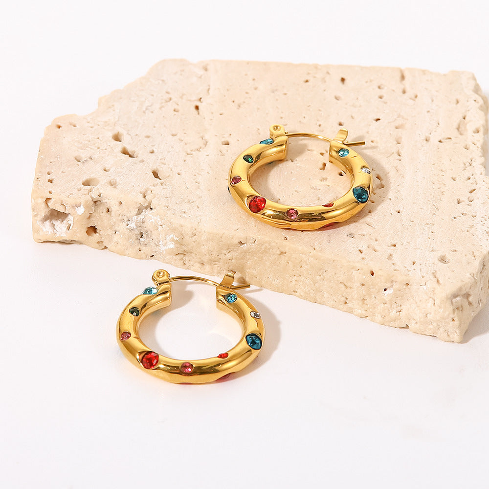 18k Gold Plated Color Stone Hoops