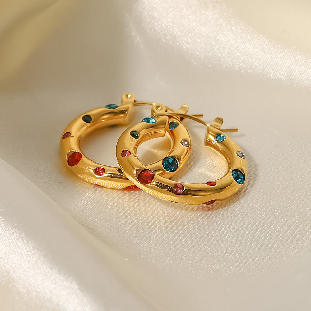 18k Gold Plated Color Stone Hoops