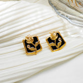 Black Rose Square Shaped Stud Earrings