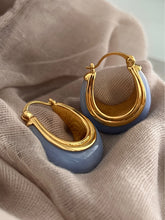 Creamy Denim Light Blue Oval Shaped Hoop Earrings 18k Gold Plated