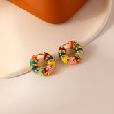 Small Colorful Enamel Hoop Earrings 18k Gold Plated