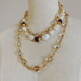 Handmade Natural Crystal Quartz/Marble Necklace 24ct Gold Plated
