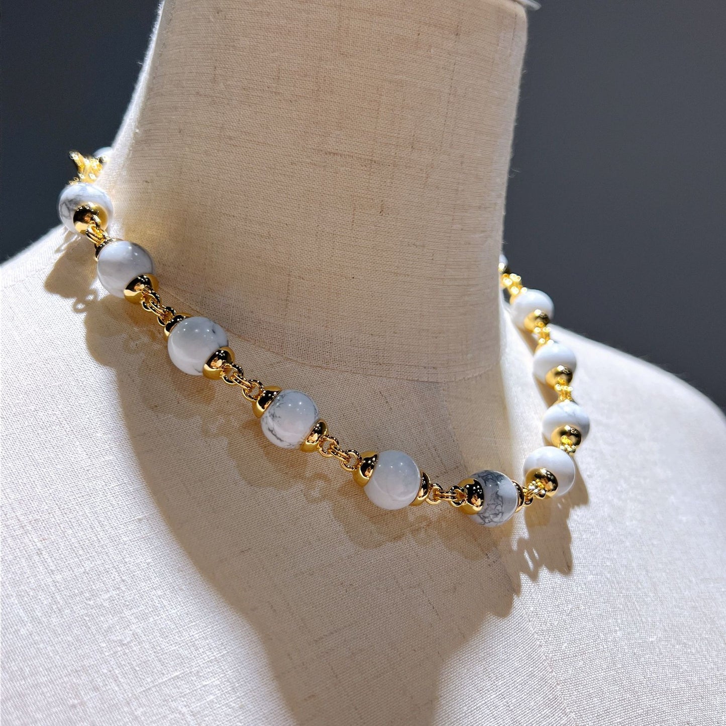 Handmade Natural Crystal Quartz/Marble Necklace 24ct Gold Plated