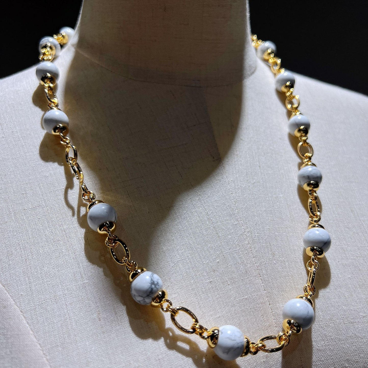 Handmade Natural Crystal Quartz/Marble Necklace 24ct Gold Plated