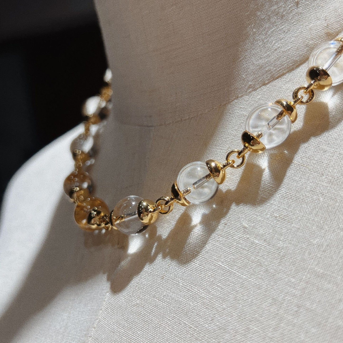 Handmade Natural Crystal Quartz/Marble Necklace 24ct Gold Plated