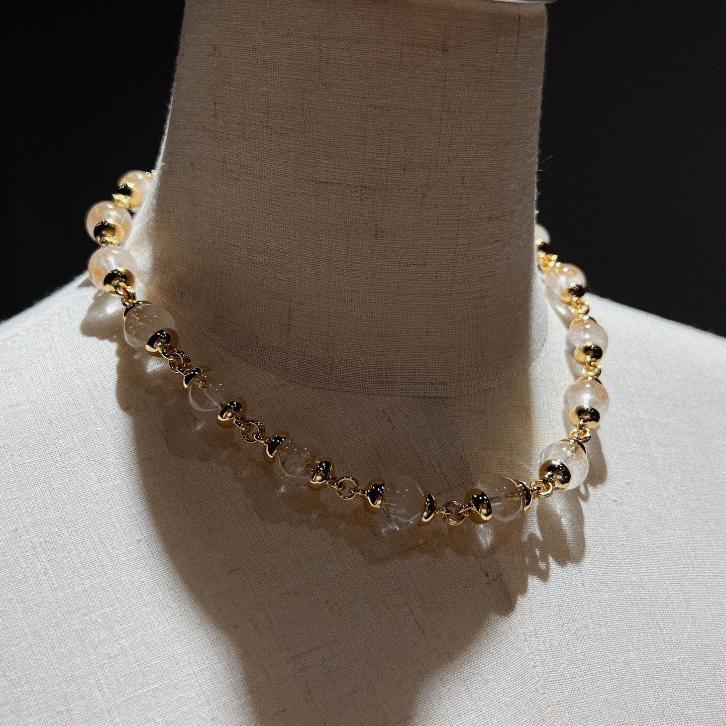 Handmade Natural Crystal Quartz/Marble Necklace 24ct Gold Plated