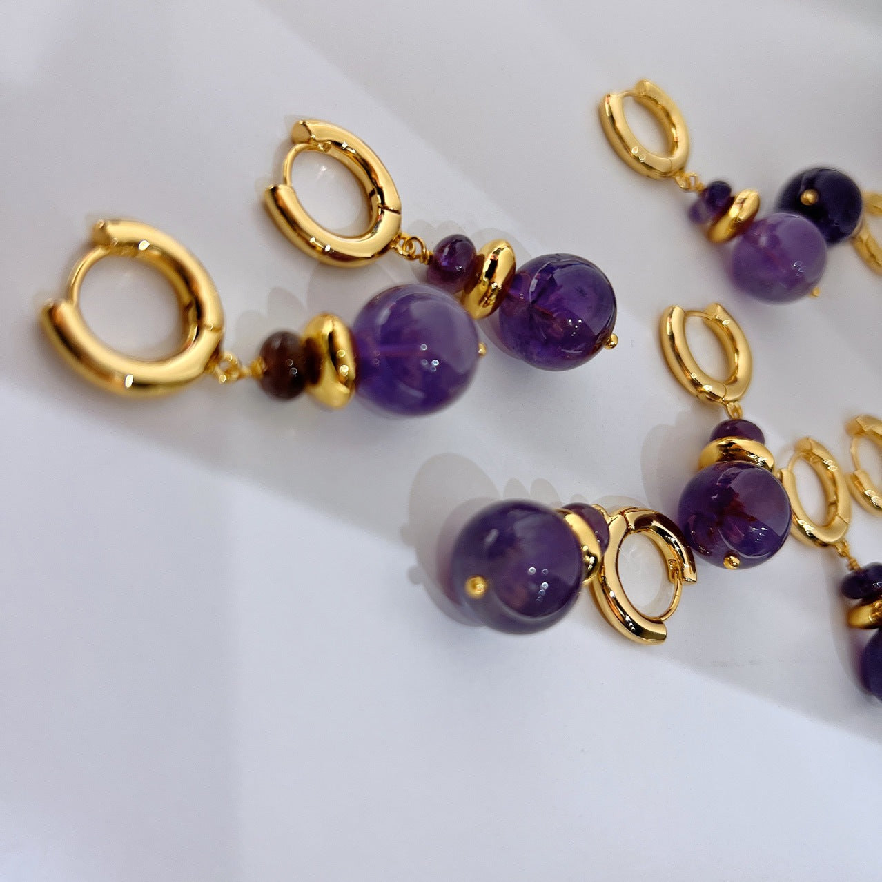 Handmade Nature Amethyst BeadNecklace/ Earrings 24ct Gold Plated