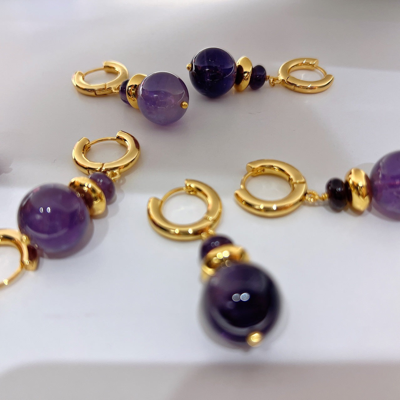 Handmade Nature Amethyst BeadNecklace/ Earrings 24ct Gold Plated