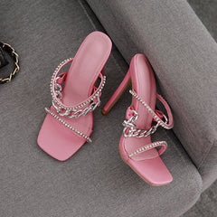 Chain Pink Pump Heels Fashion Shoes