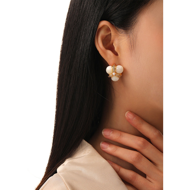 Triple Round Natural Blue Stones Stud Earring