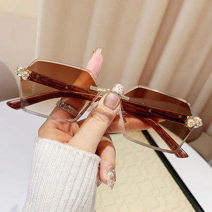 Fashion Jaguar Wooden Frame Rimless Sunglasses Unisex