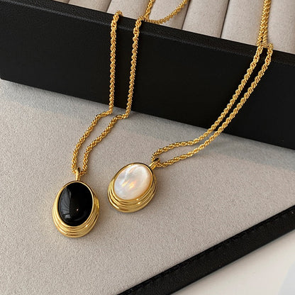 18K Gold Plated Oval Mother Pearl/ Gemstone Necklace