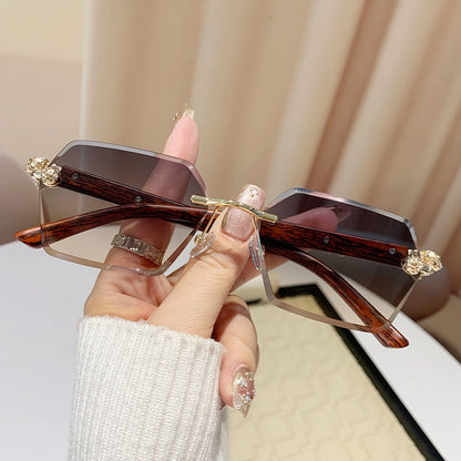 Fashion Jaguar Wooden Frame Rimless Sunglasses Unisex