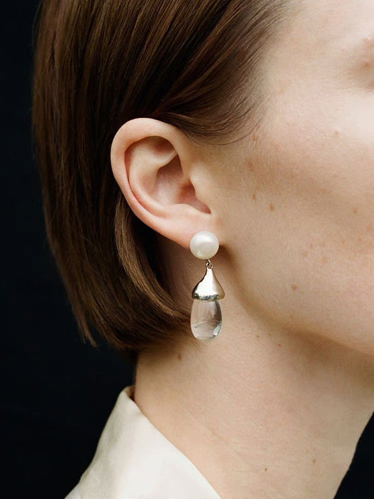 Fresh-water Pearl Crystal Drop Earrings