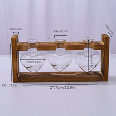 Indoor & Outdoor Wood Heart Glass Plant Vase Home Decor