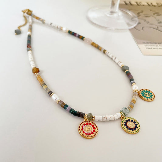 Handmade Reincarnation Nature Stone Beads Charm Necklace