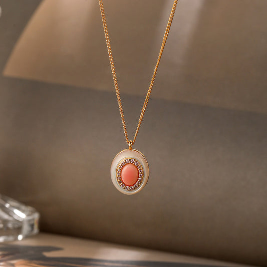 Pink Stone Oval Shell Necklace